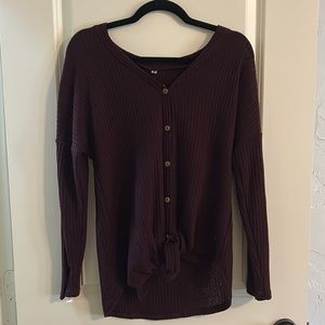 Maroon Tie Front Sweater